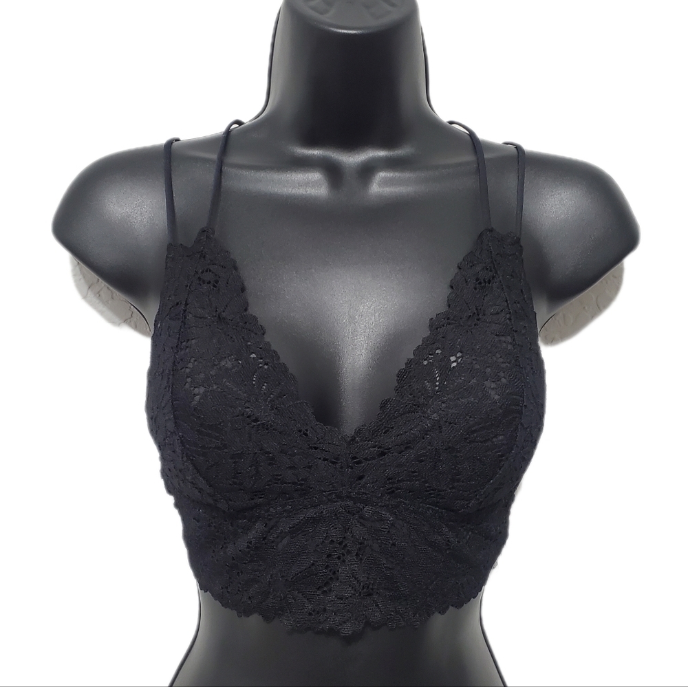 Pink Victoria Secret Size S Black Lace Longline-Double Strap PushUp Bralette